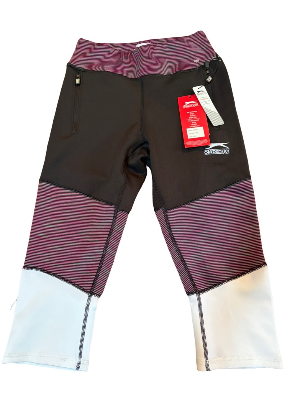 Slazenger Hydro Dry Colorblock Cropped Leggings Pink Black White NWT M